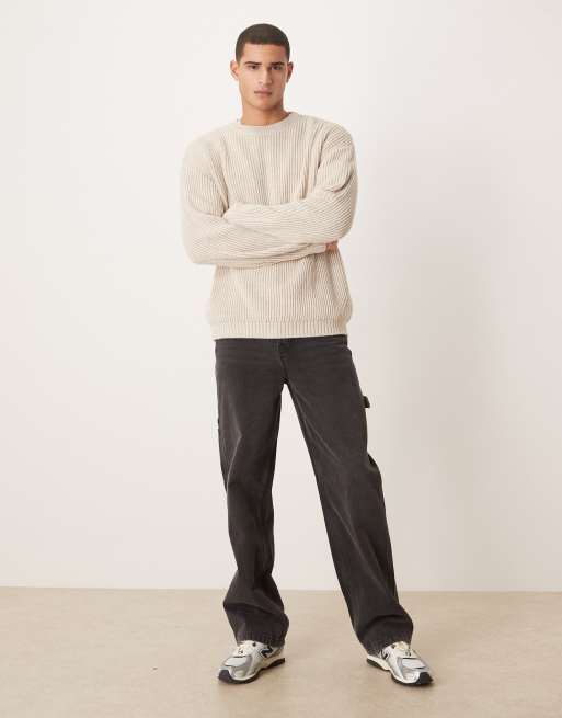 ASOS DESIGN – Naturvit, stickad, avslappnad tröja med långa ärmar och ränder, 2 av 5