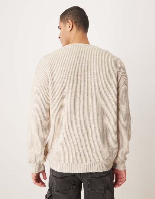 ASOS DESIGN – Naturvit, stickad, avslappnad tröja med långa ärmar och ränder, 3 av 5