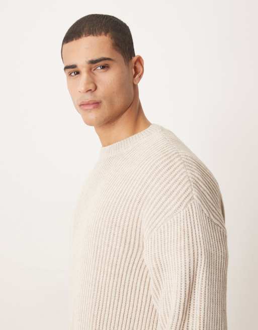 ASOS DESIGN – Naturvit, stickad, avslappnad tröja med långa ärmar och ränder, 4 av 5