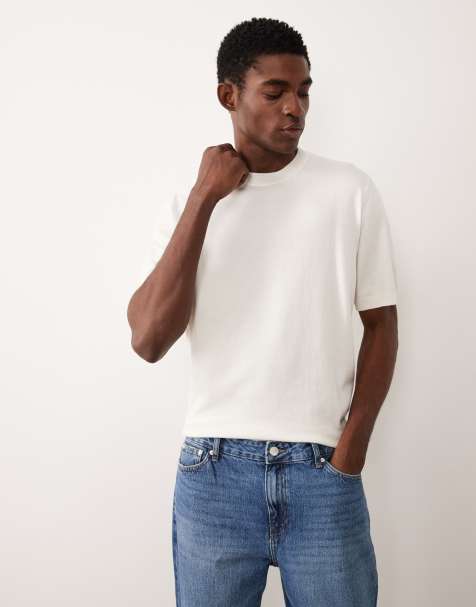 ASOS DESIGN – Naturvit, stickad, enkel t-shirt i bomullsmix med avslappnad passform och rund halsringning - view 1