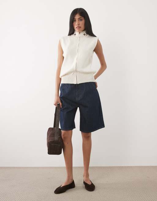 ASOS DESIGN – Naturvit, stickad jacka i bomullsmix med ståkrage och dragkedja, 2 av 4