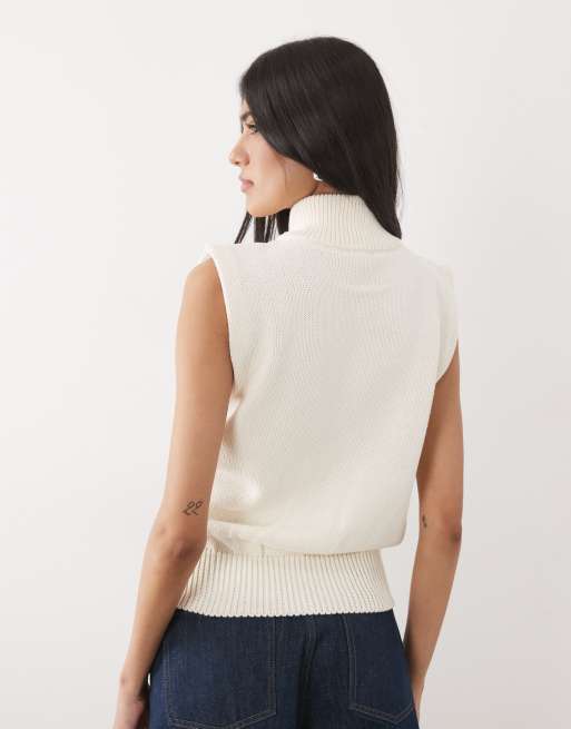 ASOS DESIGN – Naturvit, stickad jacka i bomullsmix med ståkrage och dragkedja, 4 av 4