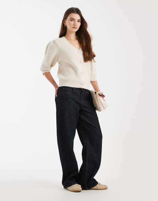 ASOS DESIGN – Naturvit, stickad kofta med halvlånga puffärmar, 4 av 4