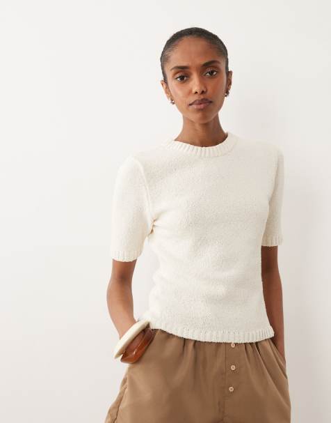 ASOS DESIGN – Naturvit, stickad, krympt topp i bouclé - view 1