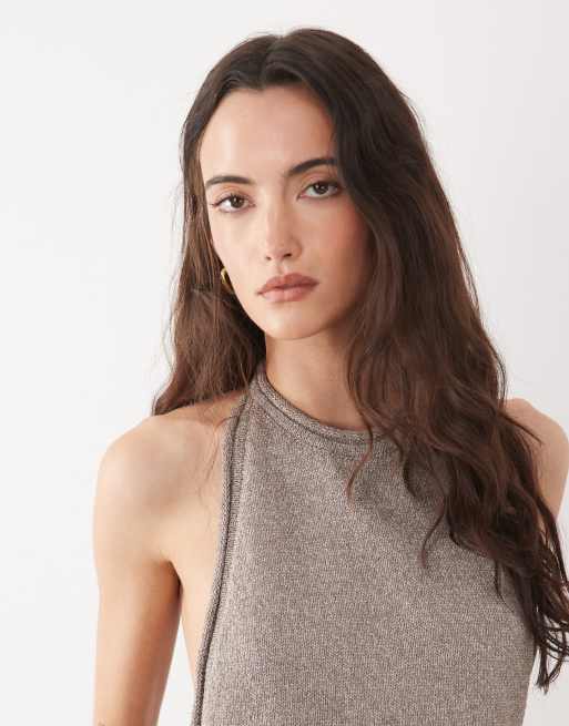 ASOS DESIGN – Naturvit, stickad topp i linnemix med halterneck, 2 av 4