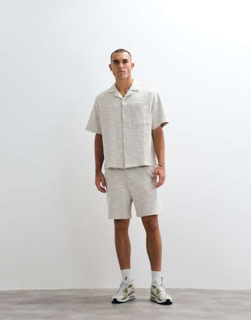 ASOS DESIGN – Naturvit, strukturerad skjorta i oversize med platt krage, del av set, 4 av 5