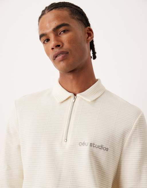 ASOS DESIGN – Naturvit sweatshirt med kort dragkedja, krage och tryck på bröstet, 5 av 5