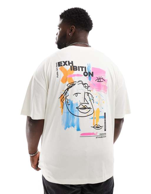 ASOS DESIGN – Naturvit t-shirt i oversize med abstrakt konsttryck baktill, 2 av 4