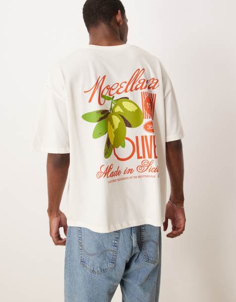 ASOS DESIGN – Naturvit t-shirt i oversize med boxig passform och sommartryck - view 1