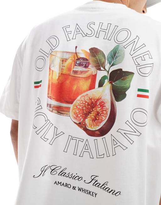 ASOS DESIGN – Naturvit t-shirt i oversize med cocktailtryck baktill, 3 av 4