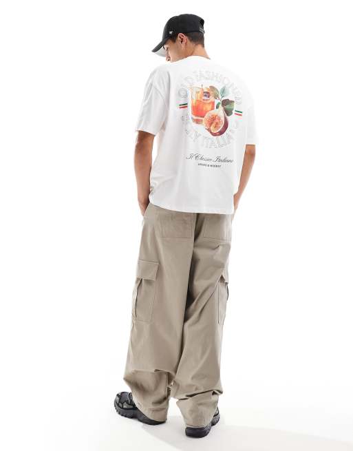 ASOS DESIGN – Naturvit t-shirt i oversize med cocktailtryck baktill, 4 av 4