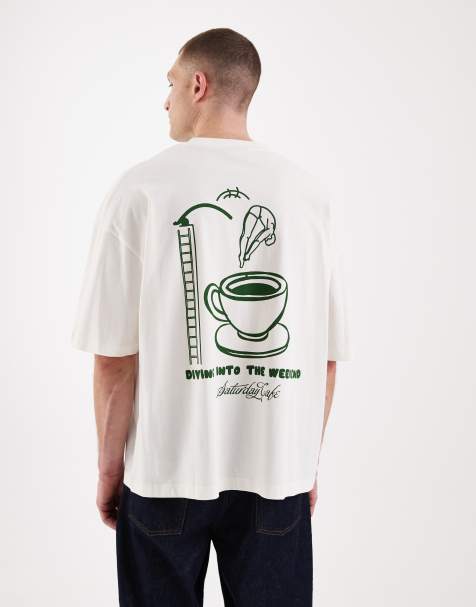 ASOS DESIGN – Naturvit t-shirt i oversize med kaffetryck - view 1