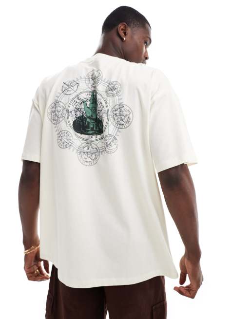ASOS DESIGN – Naturvit t-shirt i oversize med tryck baktill