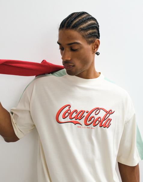 ASOS DESIGN – Naturvit t-shirt i oversized fit med Coca Cola-tryck - view 1