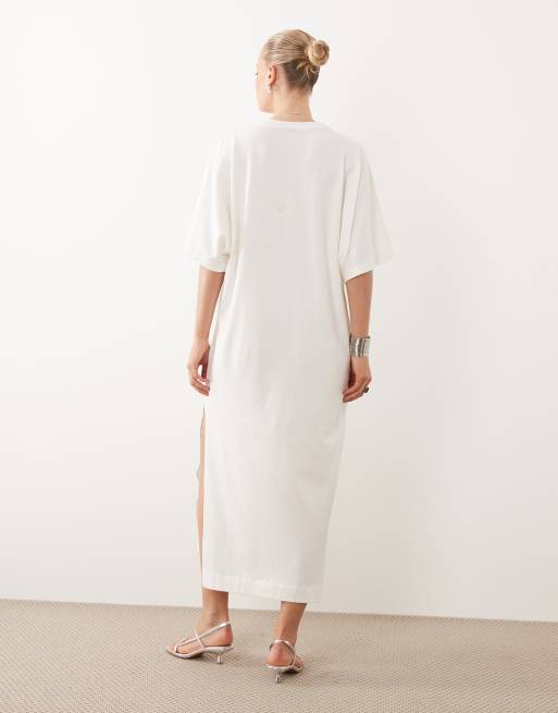 ASOS DESIGN – Naturvit t-shirtklänning i midilängd med pingvinärm, 4 av 4