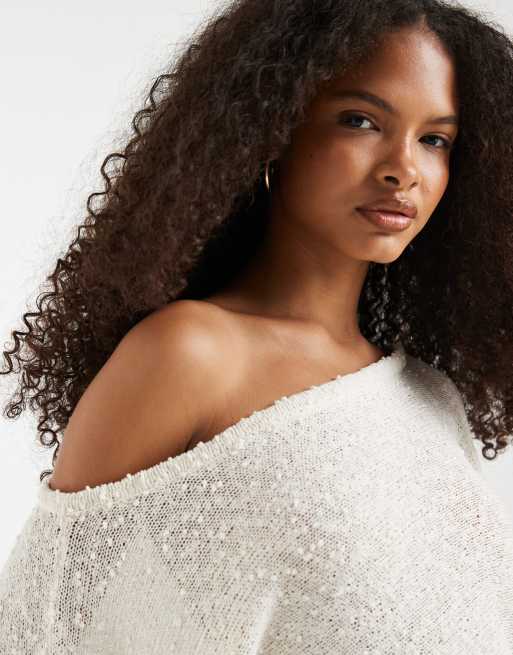 ASOS DESIGN – Naturvit, texturstickad, skir poncho, 2 av 4
