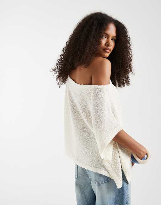 ASOS DESIGN – Naturvit, texturstickad, skir poncho, 4 av 4