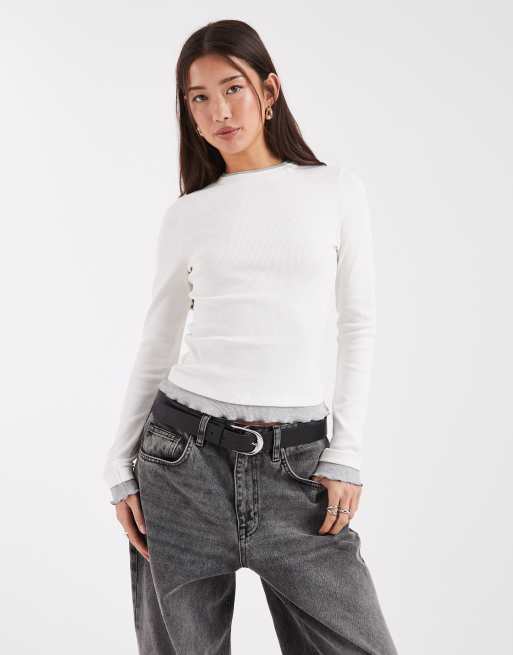 ASOS DESIGN – Naturvit topp i två lager med kontrastfärg, 2 av 4