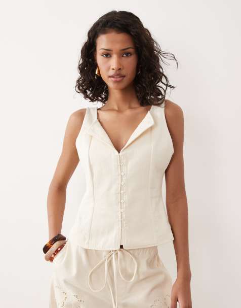 ASOS DESIGN – Naturvit topp med broderi, del av set - view 1