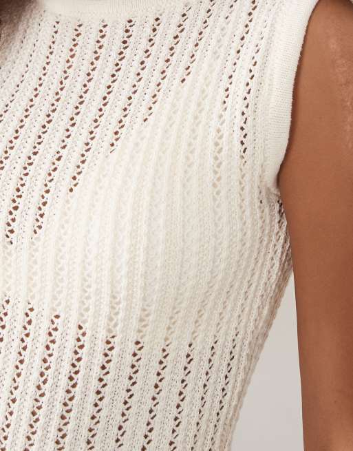 ASOS DESIGN – Naturvit, virkad shiftklänning i bomullsmix, 4 av 4
