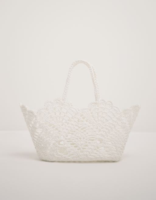 ASOS DESIGN – Naturvit, virkad toteväska med handtag och blommor, 2 av 4
