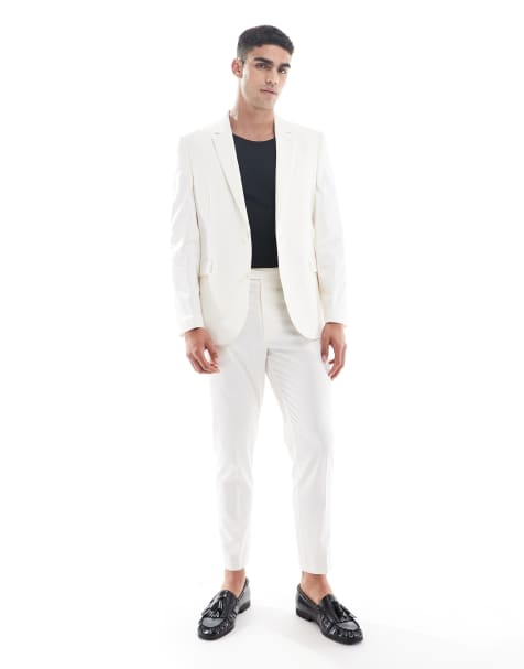 ASOS DESIGN – Naturvita avsmalnande kostymbyxor - view 1