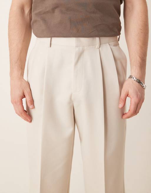 ASOS DESIGN – Naturvita finbyxor med vida ben och dubbla veck, 2 av 5