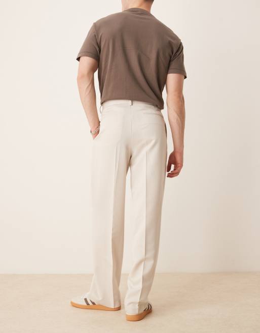ASOS DESIGN – Naturvita finbyxor med vida ben och dubbla veck, 3 av 5