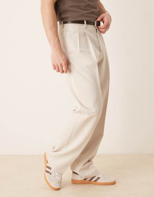 ASOS DESIGN – Naturvita finbyxor med vida ben och dubbla veck, 5 av 5