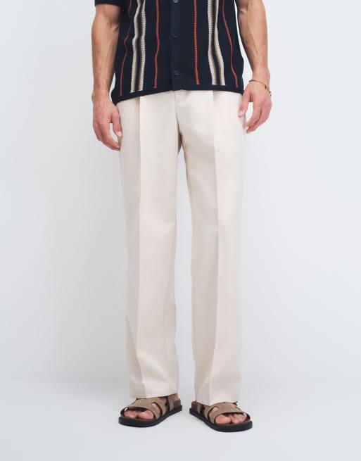 ASOS DESIGN – Naturvita finbyxor med vida ben och veck, 2 av 7