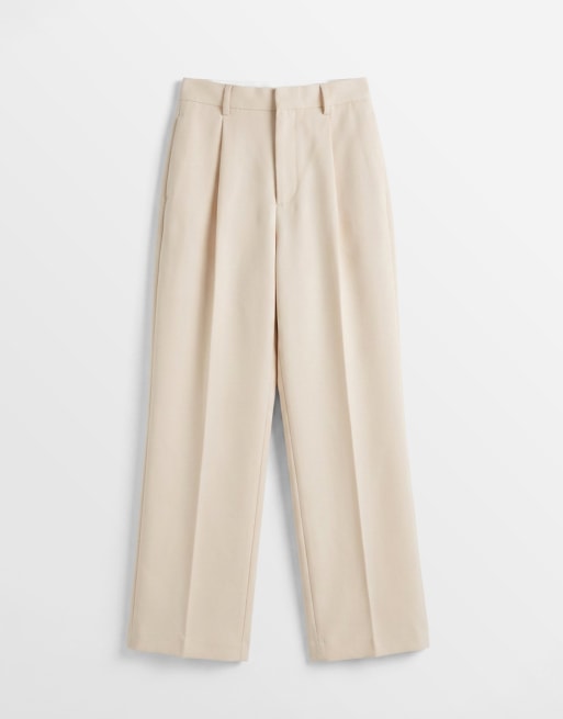 ASOS DESIGN – Naturvita finbyxor med vida ben och veck, 6 av 7