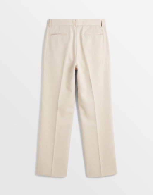 ASOS DESIGN – Naturvita finbyxor med vida ben och veck, 7 av 7
