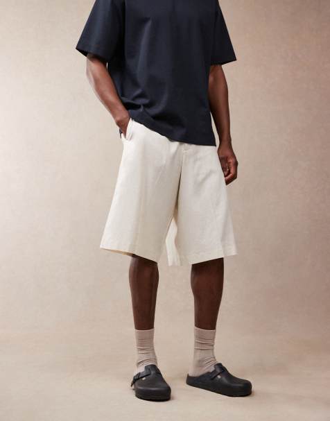 ASOS DESIGN – Naturvita finshorts i oversize och bermudastil av linnemix - view 1