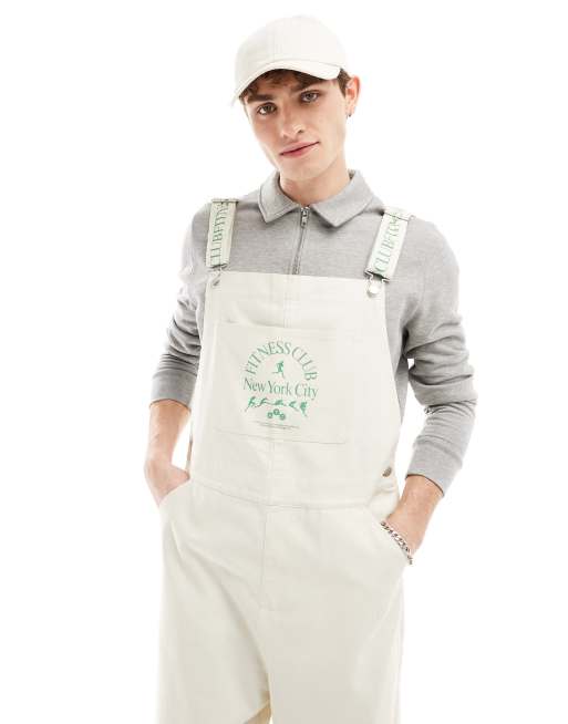 ASOS DESIGN – Naturvita hängselbyxor i denim med märke, 3 av 4