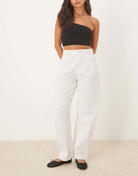 ASOS DESIGN – Naturvita, randiga jeans med barrelben och hög midja - view 1