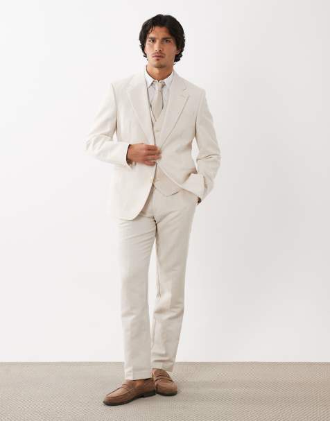 ASOS DESIGN – Naturvita, smala kostymbyxor i linnerik twill, del av kostym - view 1