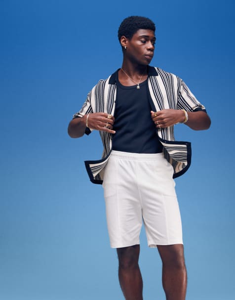 ASOS DESIGN – Naturvita, smala shorts i pikématerial - view 1