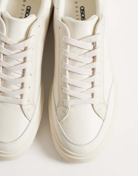 ASOS DESIGN – Naturvita sneakers med snörning och vit sula - view 1
