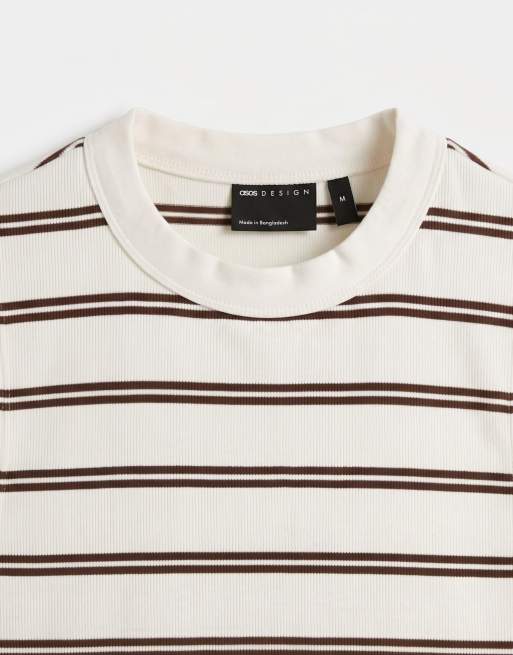 ASOS DESIGN – Naturvitt, brunrandigt, kraftigt linne i regular fit, 8 av 9