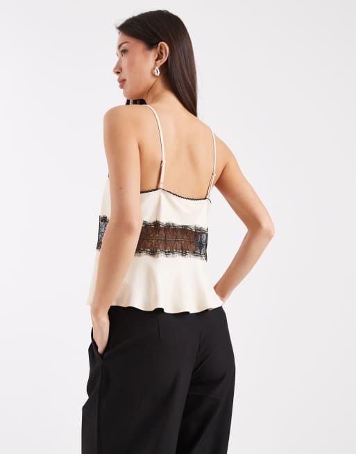 ASOS DESIGN – Naturvitt linne med spetsinfällningar av satin, 4 av 4