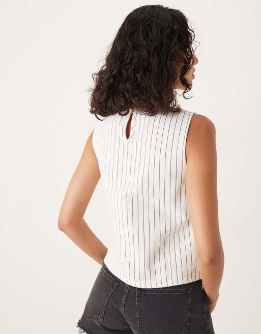 ASOS DESIGN – Naturvitt, randigt linne i denim med båtringning, 4 av 4