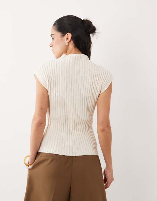 ASOS DESIGN – Naturvitt, stickat linne med ståkrage och markerad midja, 4 av 4