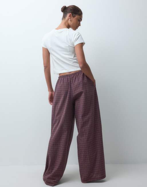 ASOS DESIGN naughty list graphic baby tee & woven check trouser pyjama set in burgundy, 3 of 4