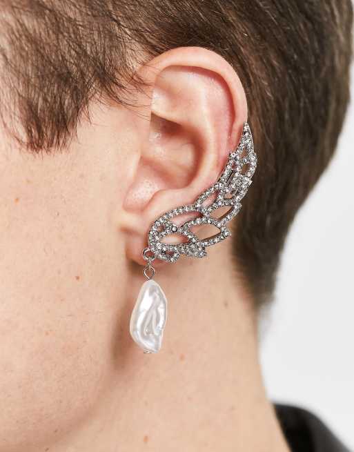 ASOS DESIGN – Nausznica w srebrnym odcieniu z kryształkami i sztuczną perełką