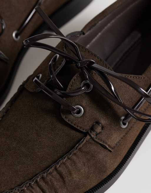 ASOS DESIGN - Náuticos marrones con cordones y detalle fruncido, 3 de 4