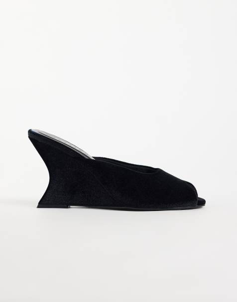 ASOS DESIGN Navigate peep toe wedges in black velvet - view 1