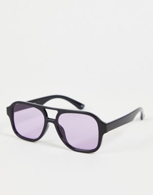 ASOS DESIGN navigator sunglasses black with purple lens - BLACK - ASOS Price Checker