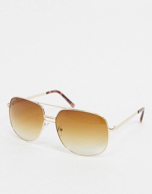ASOS DESIGN navigator sunglasses in gold metal with brown grad lens
