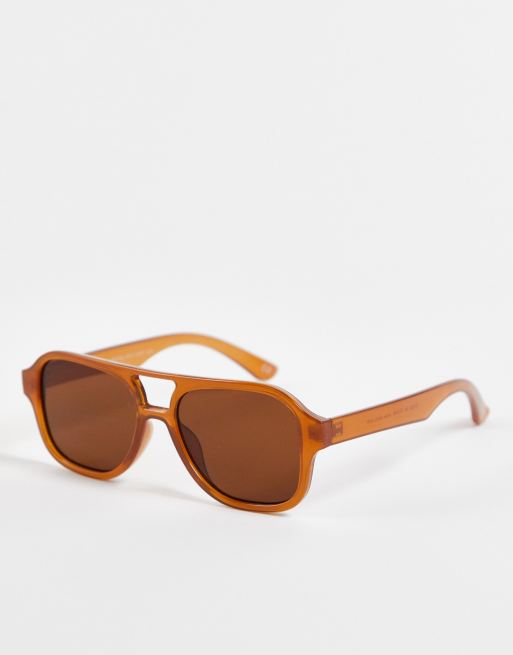 Asos Design Navigator Sunglasses With Brown Lens In Brown Asos 