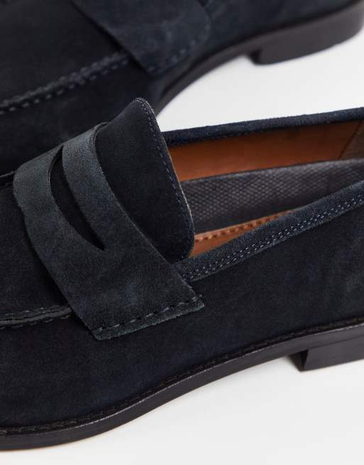 lige ud Berolige Express ASOS DESIGN navy suede penny loafers | ASOS